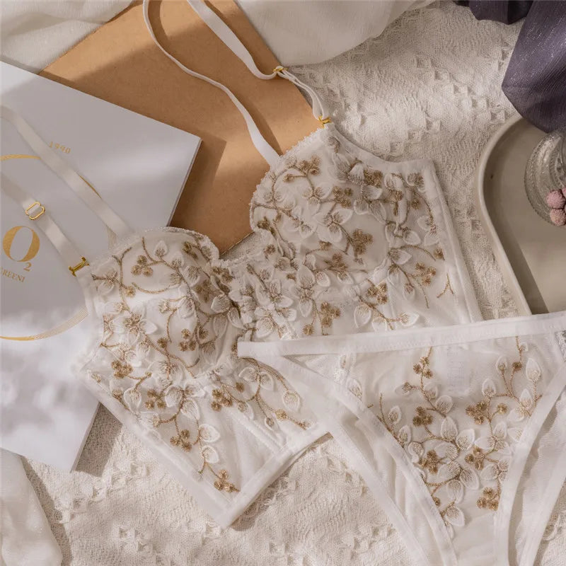 Embroidered Push Up Bra Set
