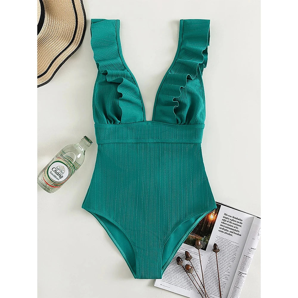 Ruffle Cross-Back One-Piece Swimsuit