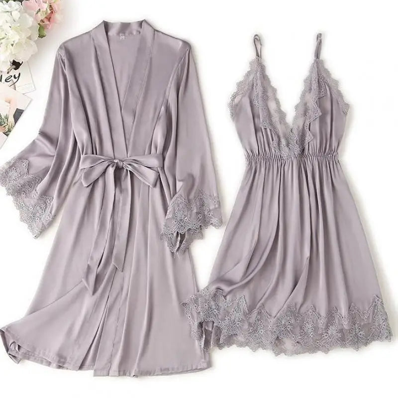 Lace-Trim Bridal Satin Robe