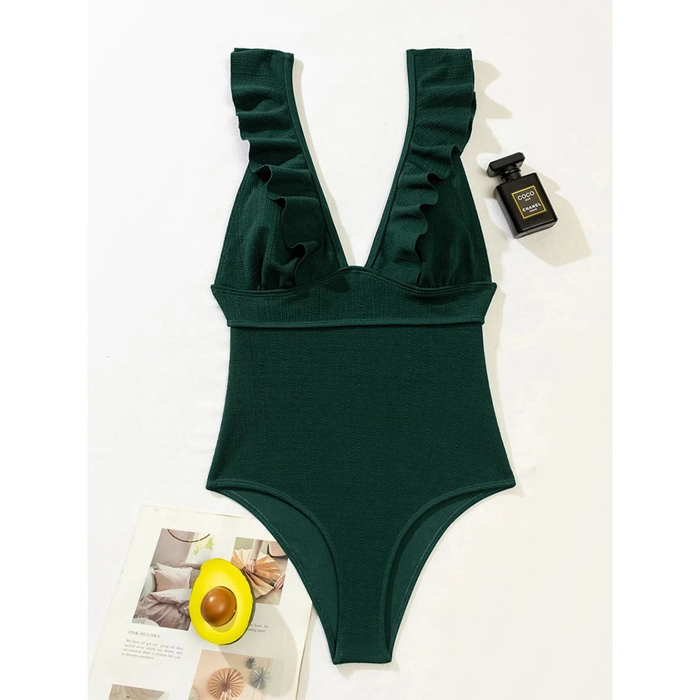 Ruffle Cross-Back One-Piece Swimsuit