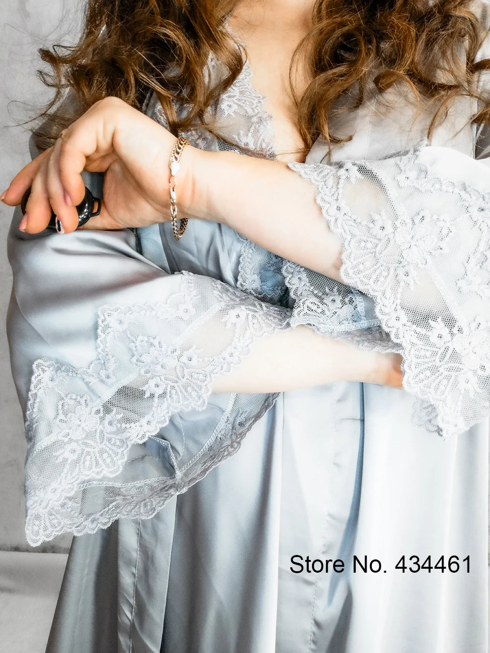 Lace-Trim Bridal Satin Robe