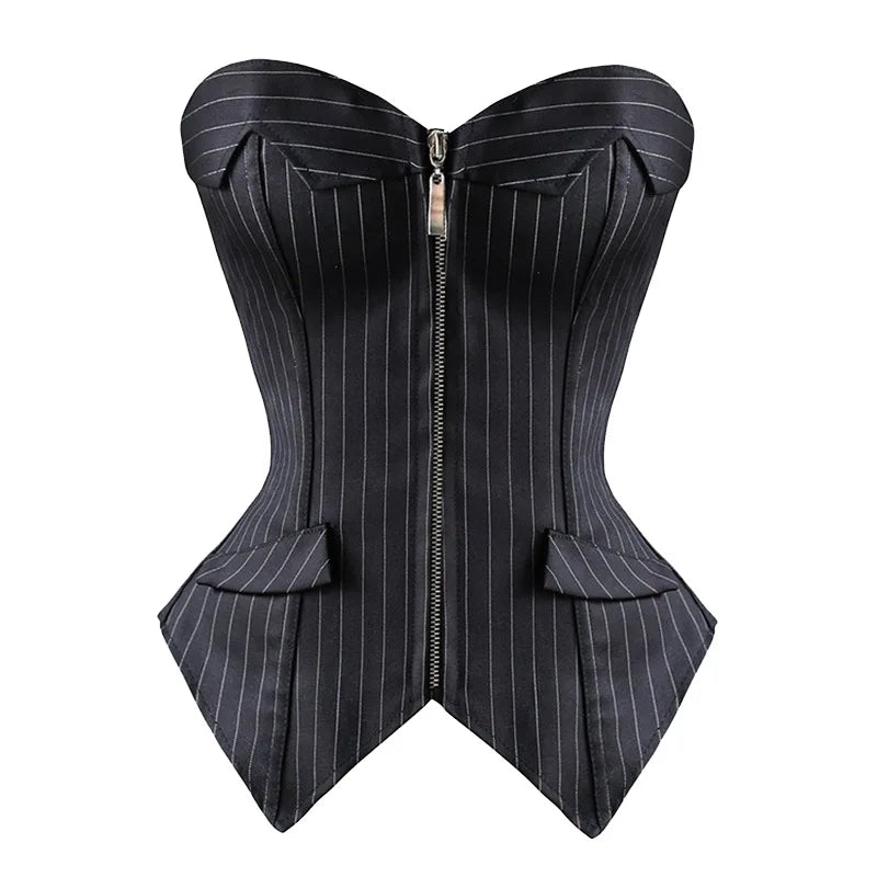 Striped Zip Overbust Corset