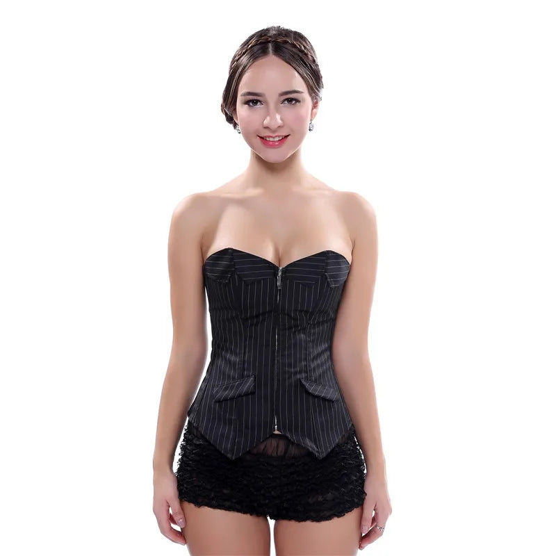 Striped Zip Overbust Corset