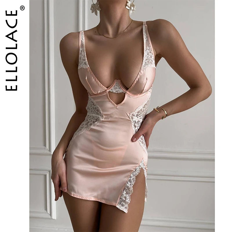 Satin Lace Split Nightdress