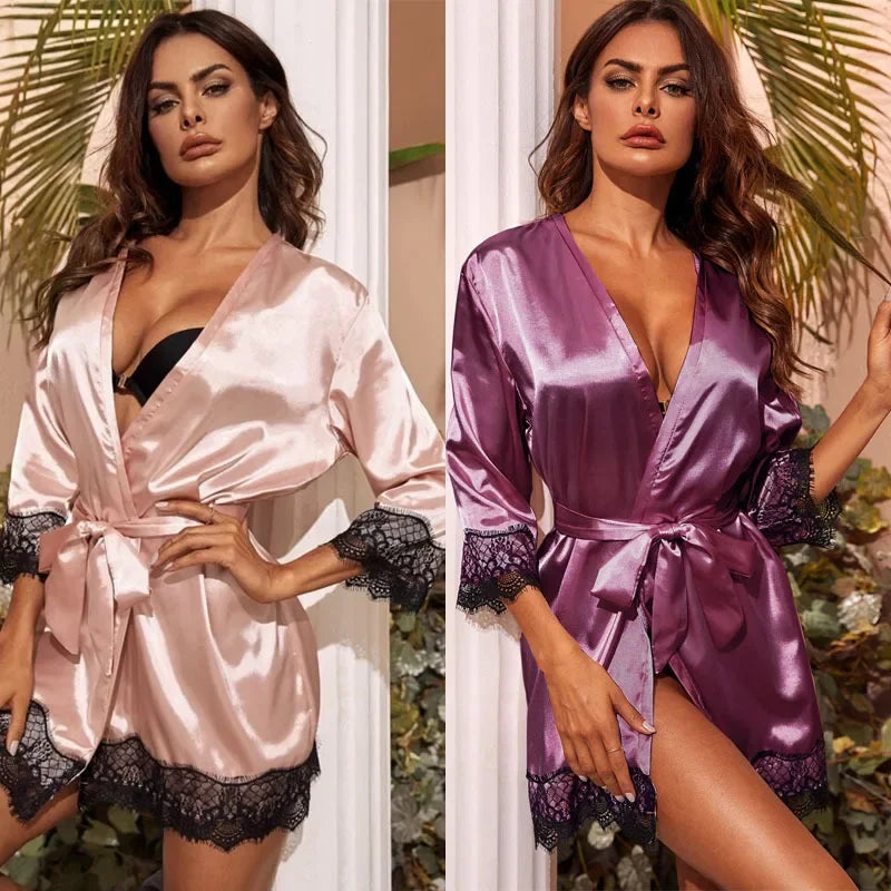 Lace Patchwork Satin Robe