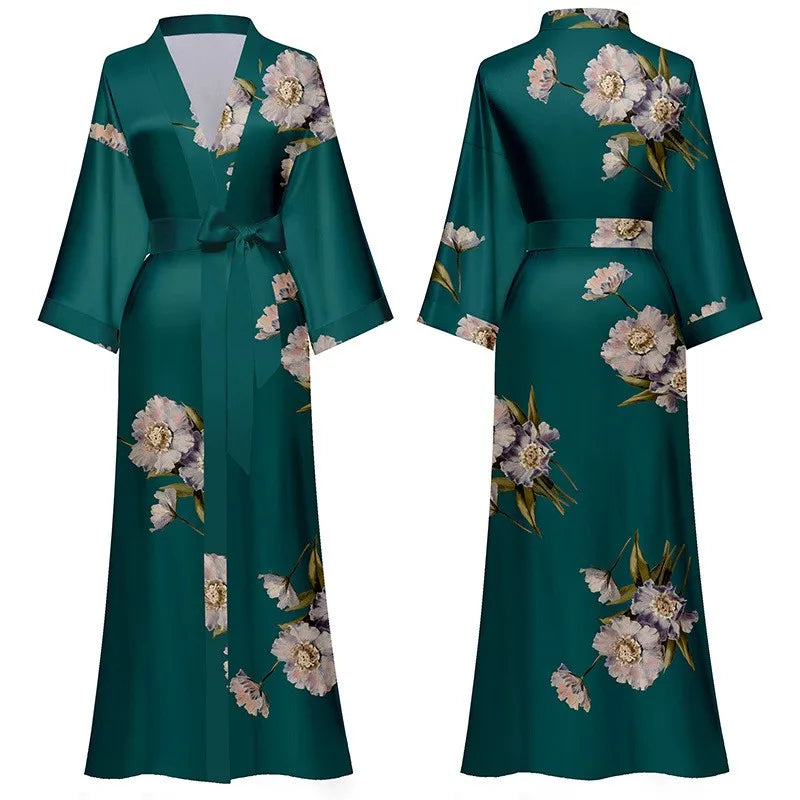Printed Half-Sleeve Satin Robe