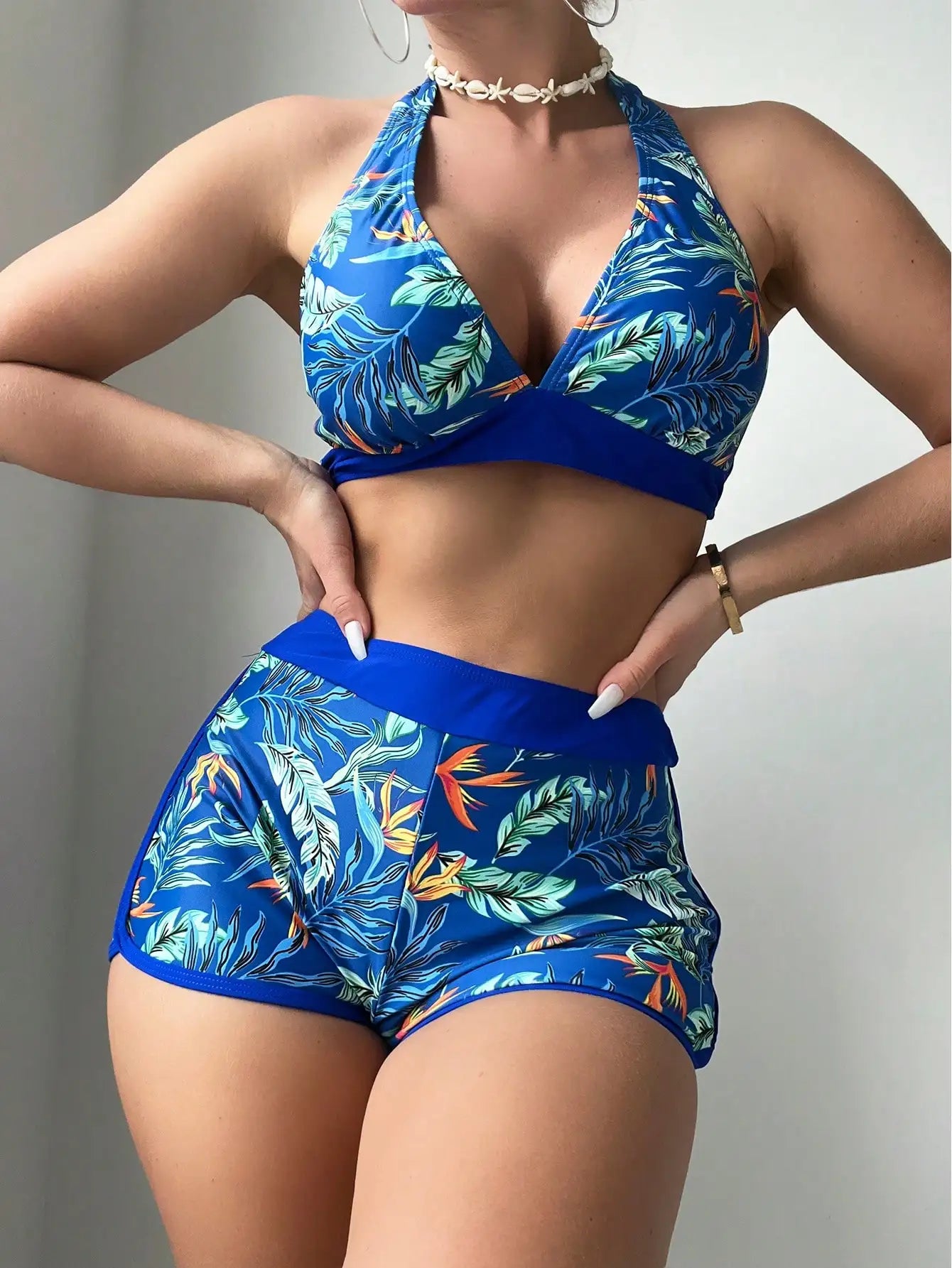 Printed High-Waist Halter Bikini