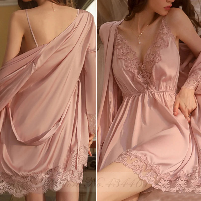Satin Lace Robe Set