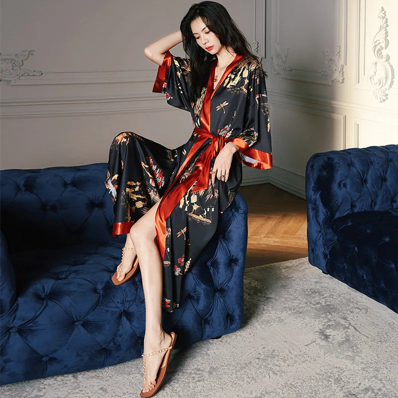 Printed Half-Sleeve Satin Robe