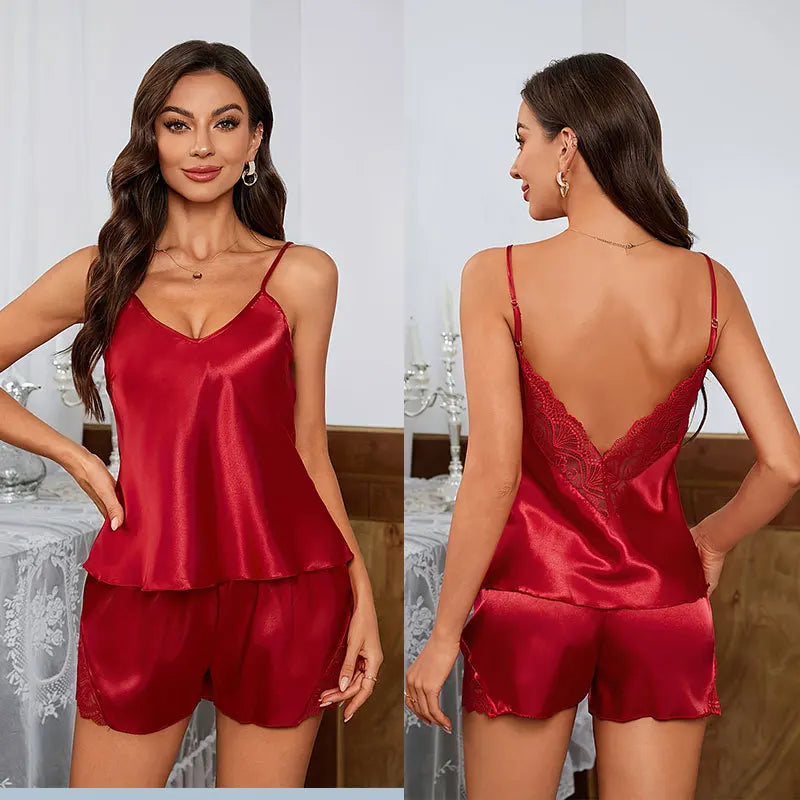 Backless Lace Satin Pajamas