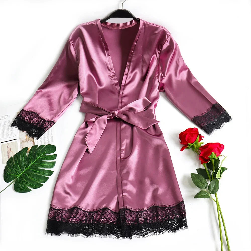 Lace Patchwork Satin Robe