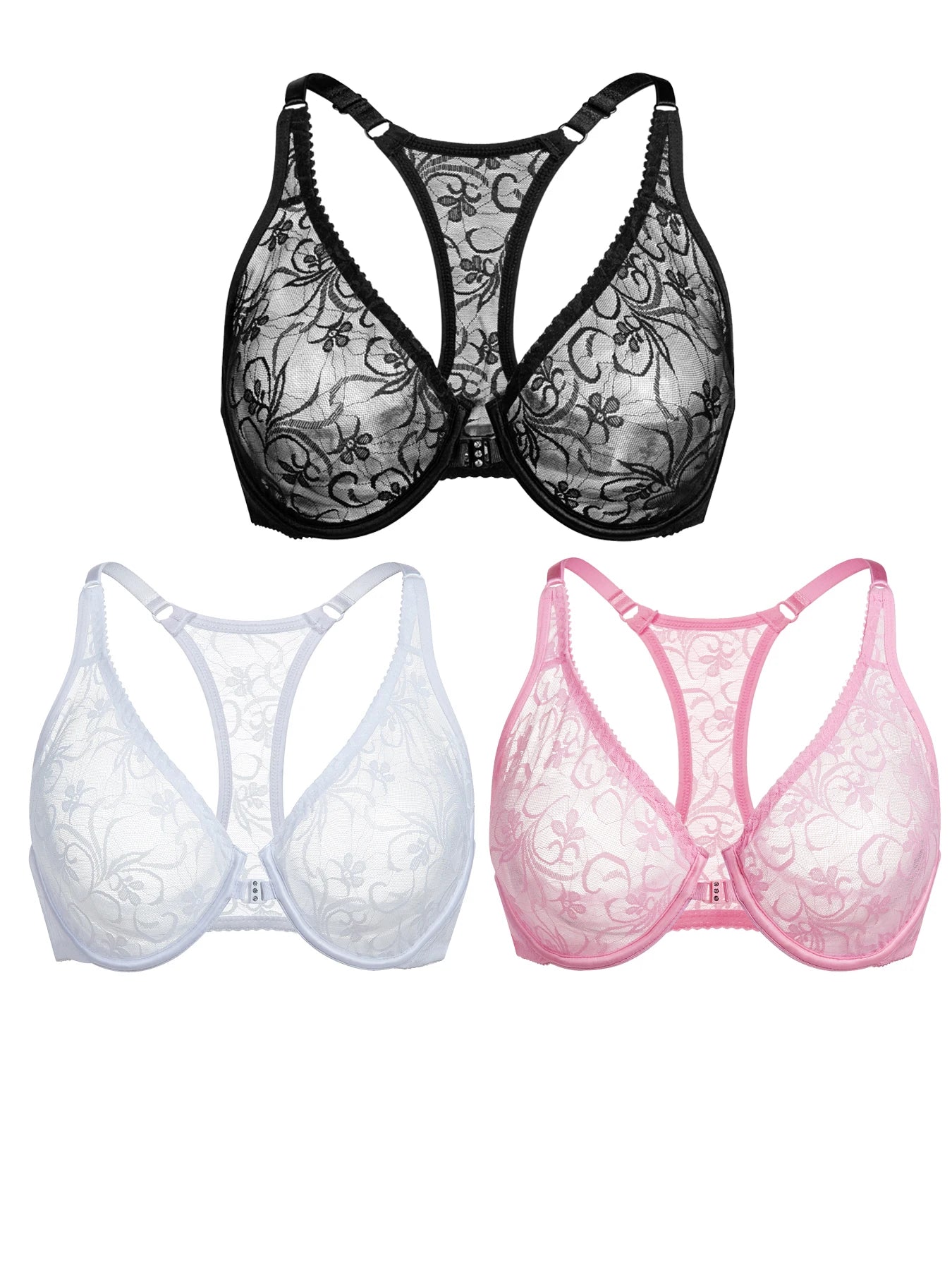 Front Closure Embroidered Lace Bra