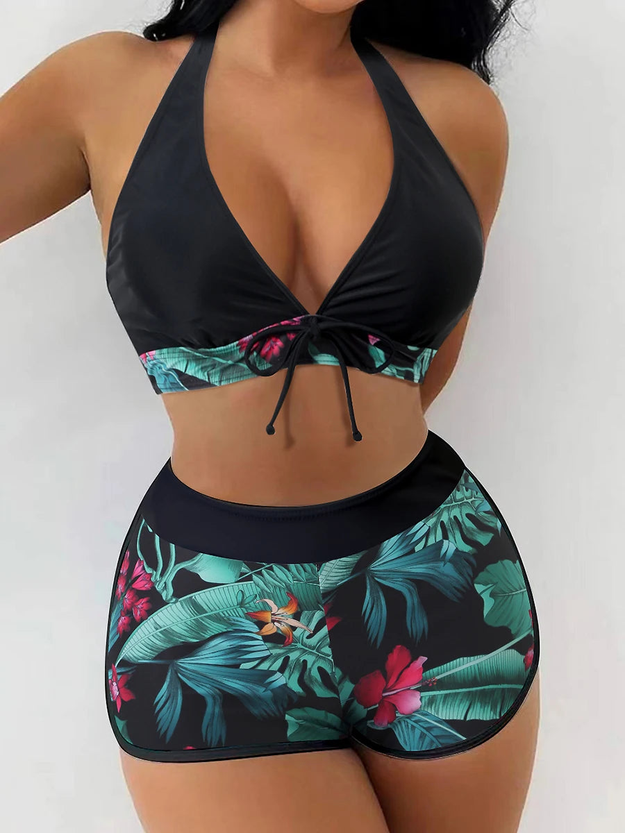 Printed High-Waist Halter Bikini