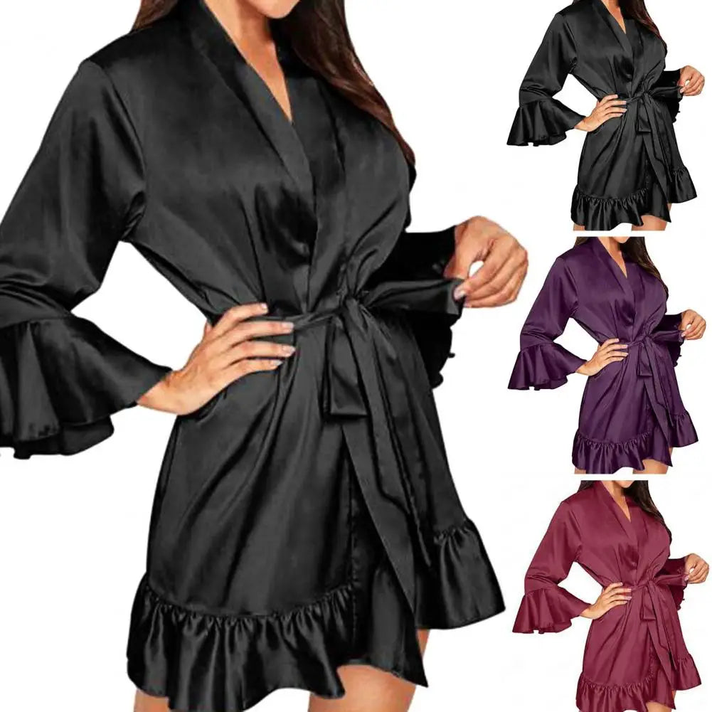 Ruffled Silky Lounge Robe