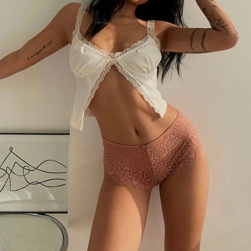 Hollow-Out Low-Rise Lace Briefs