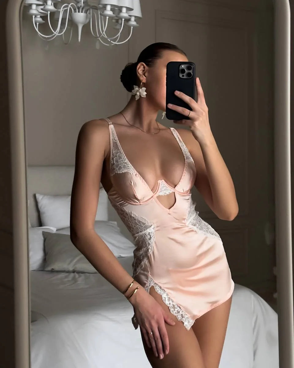 Satin Lace Split Nightdress