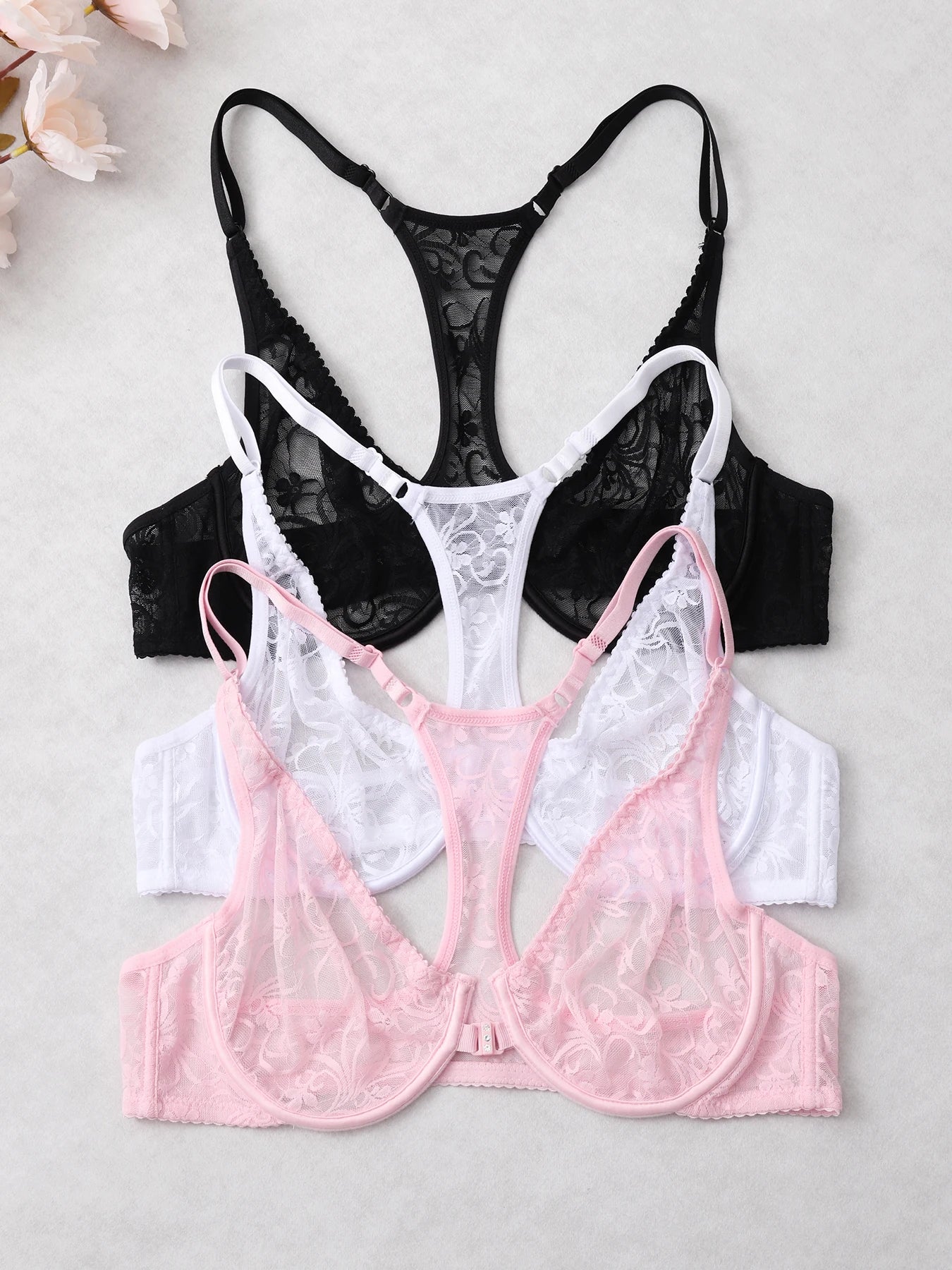 Front Closure Embroidered Lace Bra