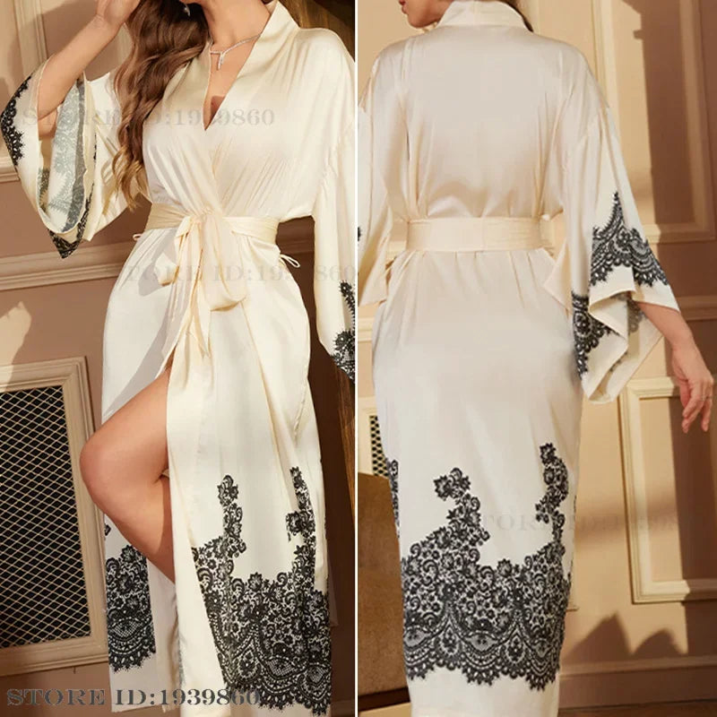 Floral Mid-Calf Satin Robe