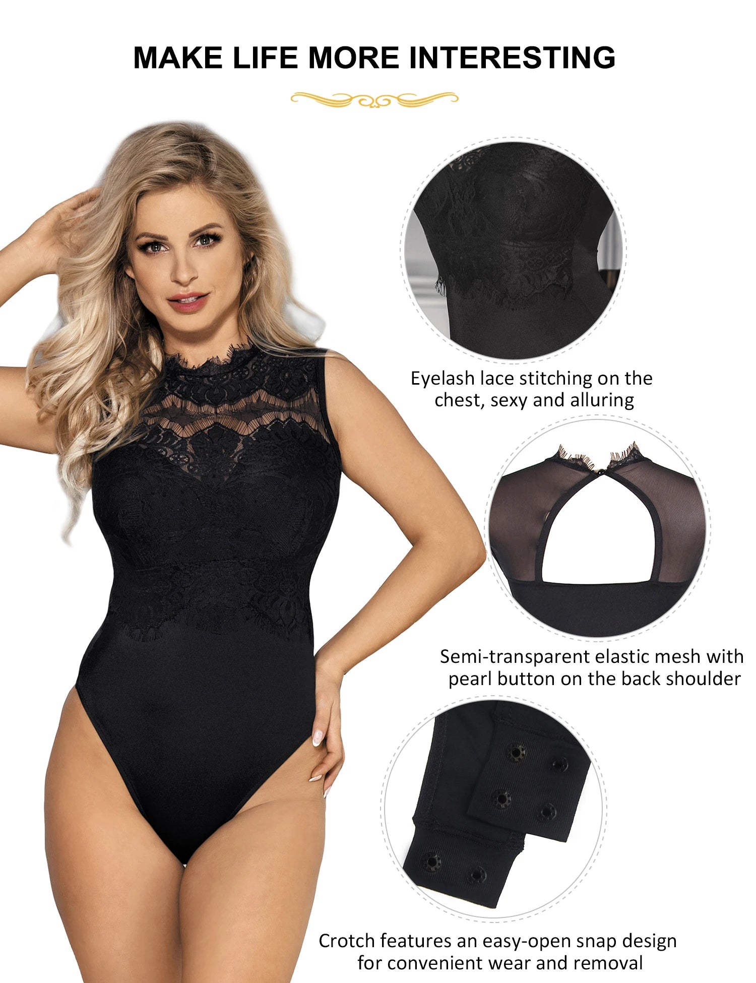 Mock Neck Lace Bodysuit