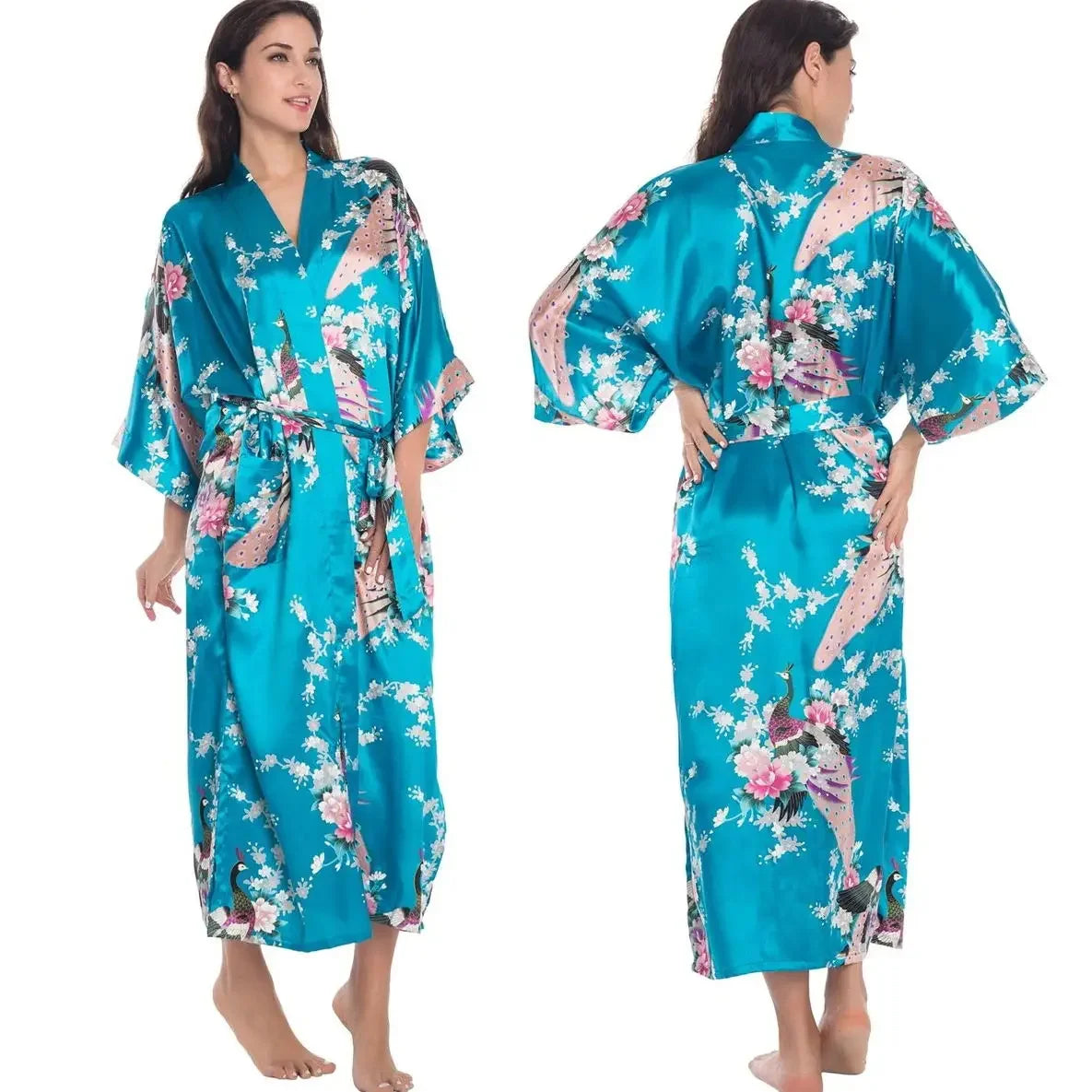 Floral Mid-Calf Satin Robe