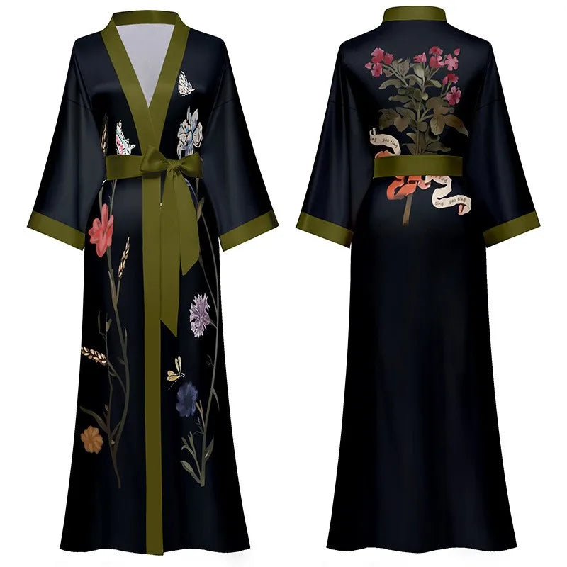 Printed Half-Sleeve Satin Robe