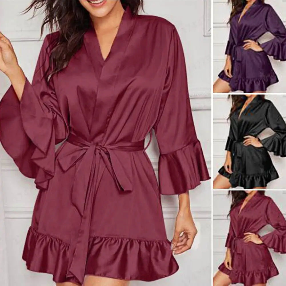 Ruffled Silky Lounge Robe