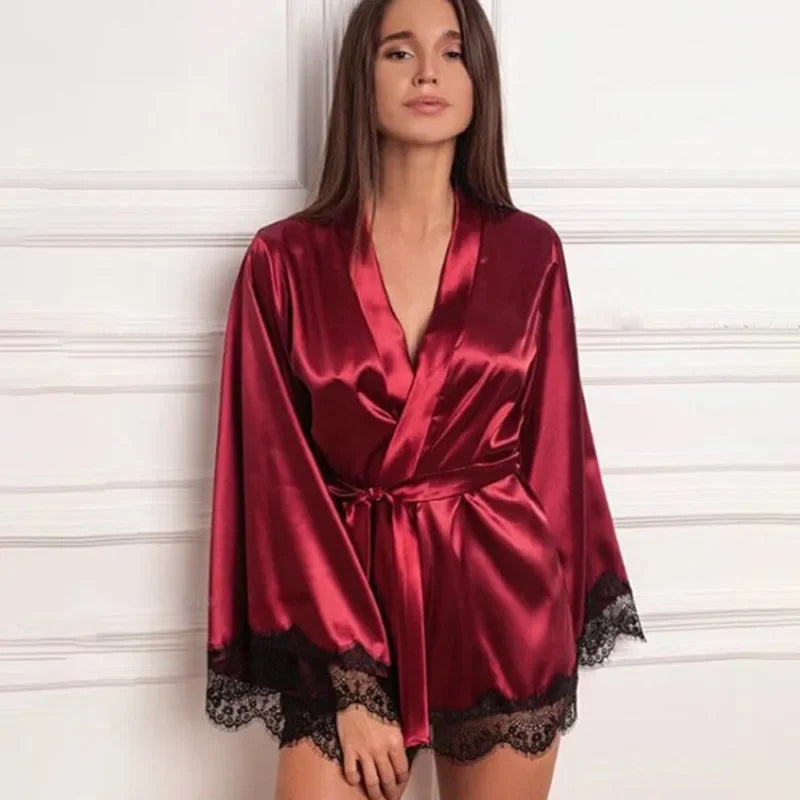 Lace Patchwork Satin Robe