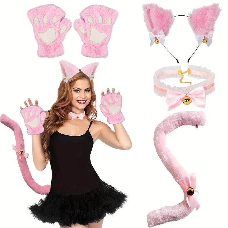 Plush Fox Ears Headband & Fluffy Fox Tail Set