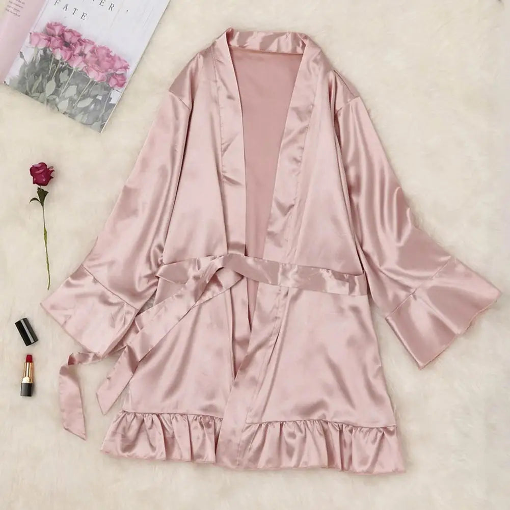 Ruffled Silky Lounge Robe