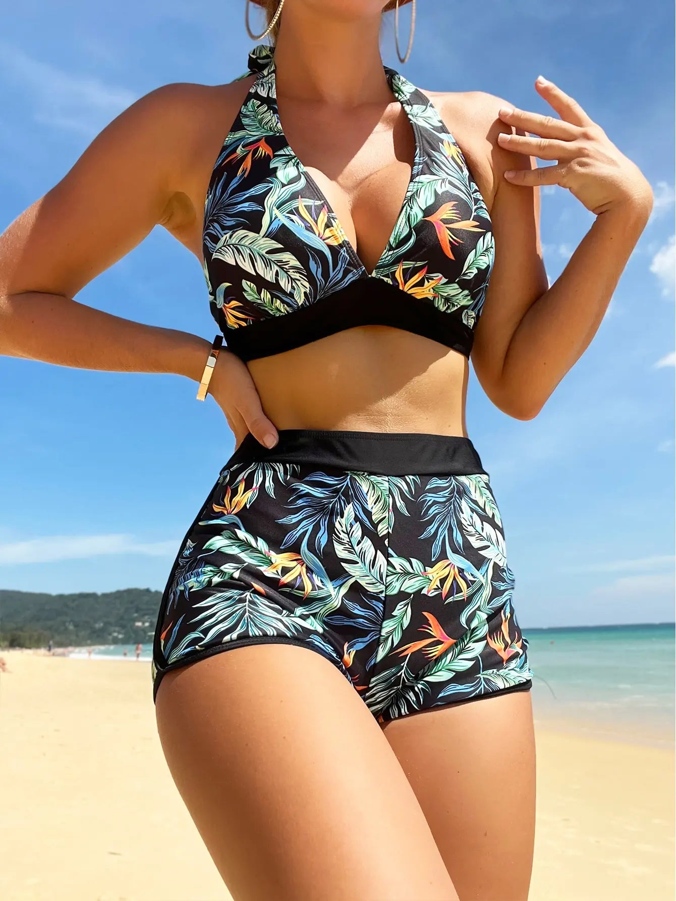 Printed High-Waist Halter Bikini