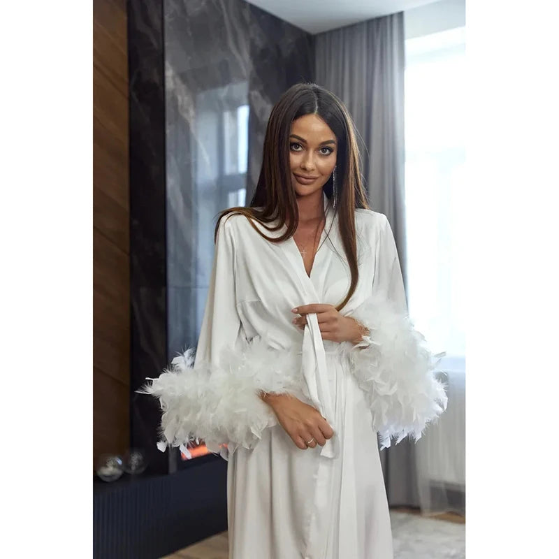 Feather Sleeve Bridal Robe