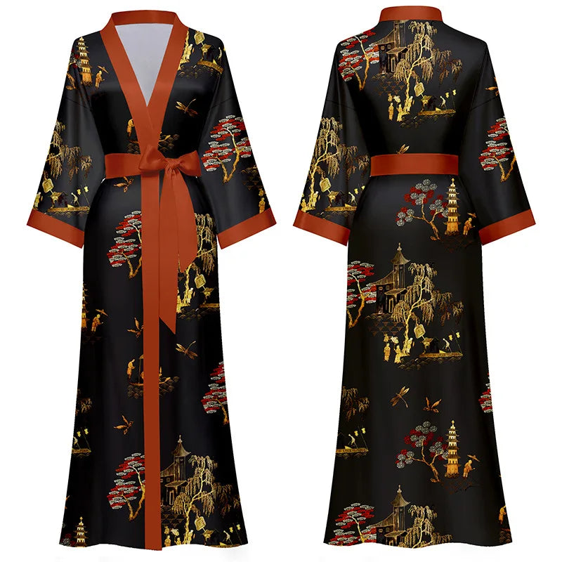 Printed Half-Sleeve Satin Robe