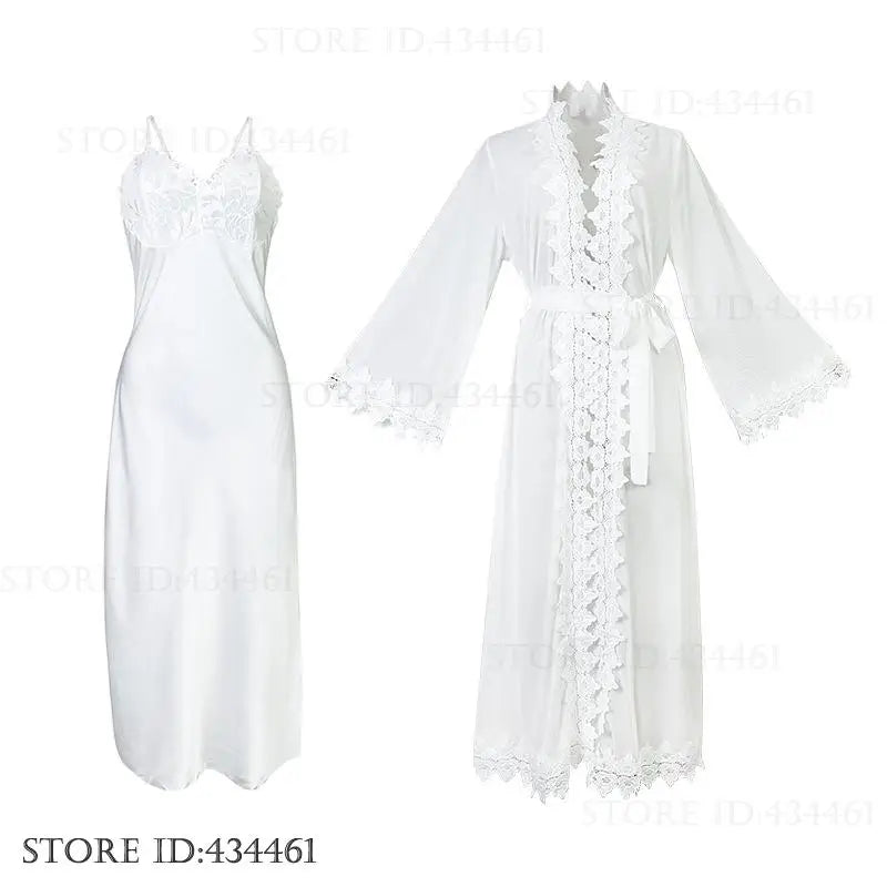 Satin Lace Nightgown & Robe Set