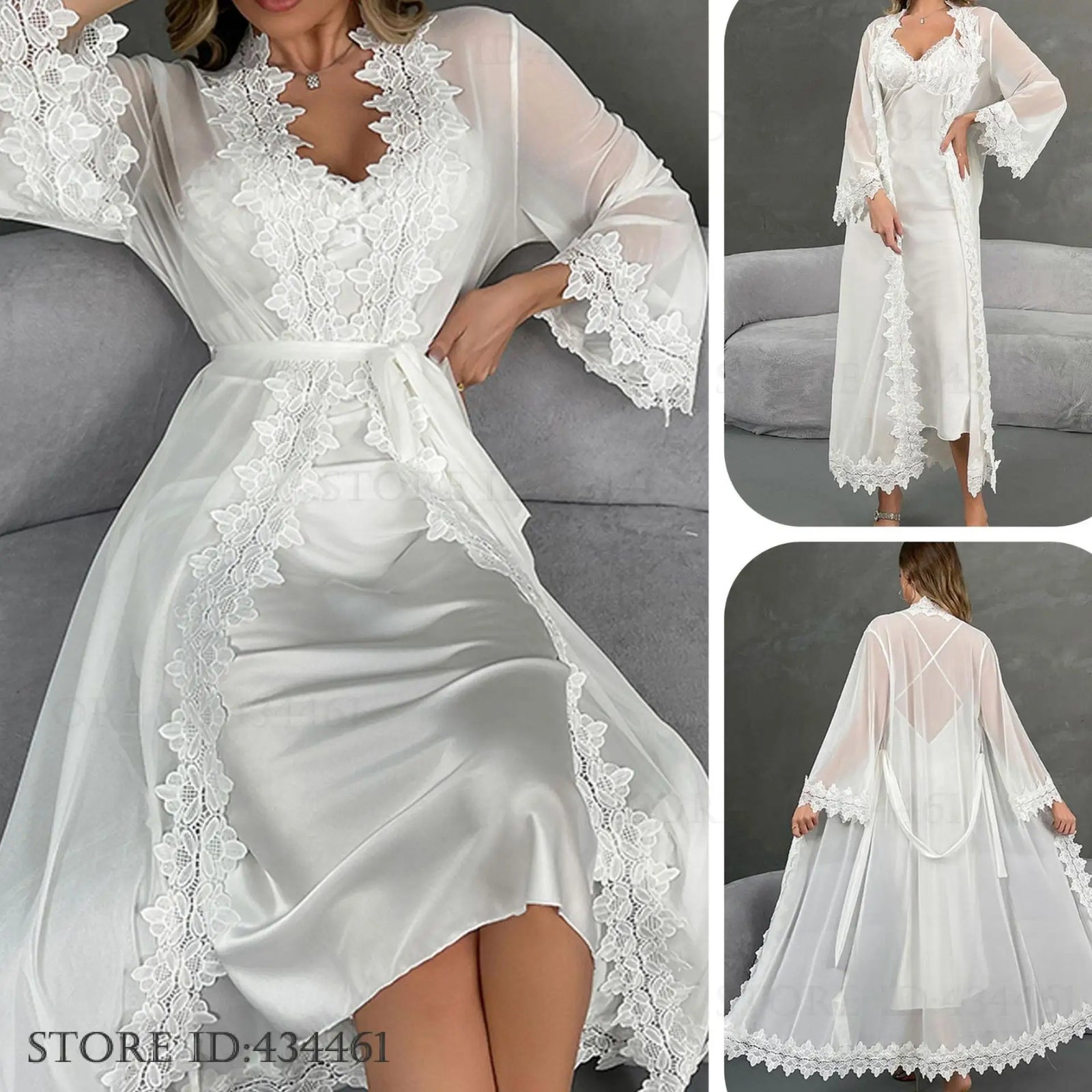 Satin Lace Nightgown & Robe Set