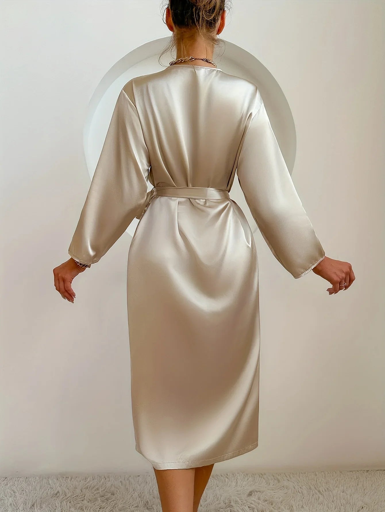 Belted Knee-Length Satin Robe