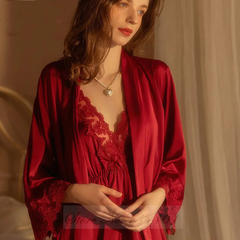 Satin Lace Robe Set